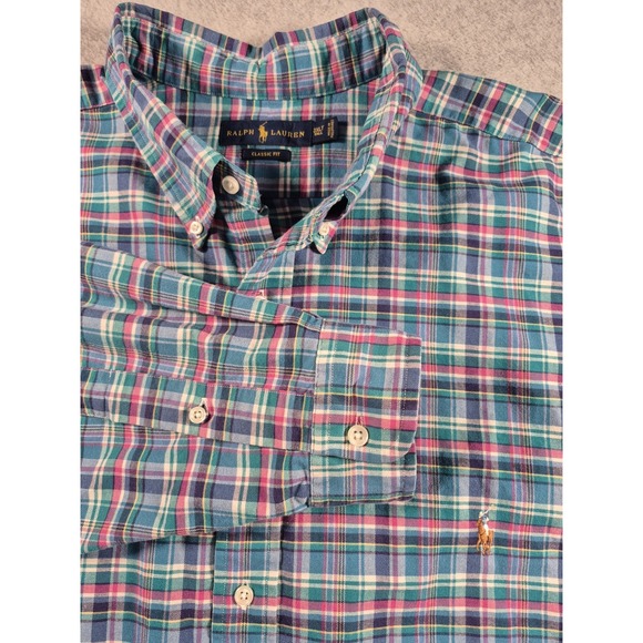 Polo Ralph Lauren Other - Polo Ralph Lauren Mens 3XLT Performance Oxford Shirt Teal Pink Plaid Flesh Pony